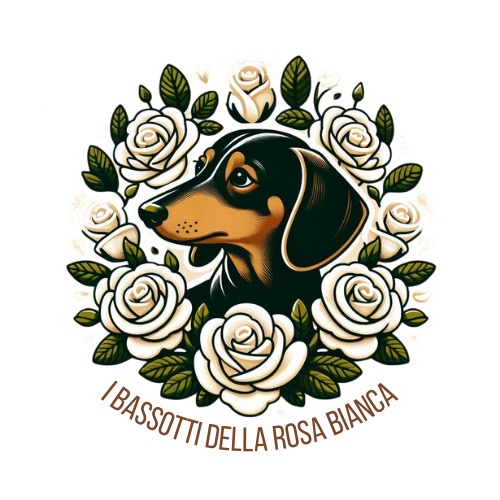 Logo I Bassotti della Rosa Bianca · Allevamento Bassotti Tedeschi ENCI Roma